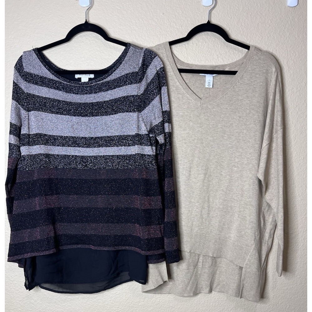 WHBM Bundle Sweater Shirt‎ Black Metallic Tan Cotton Large Sheer